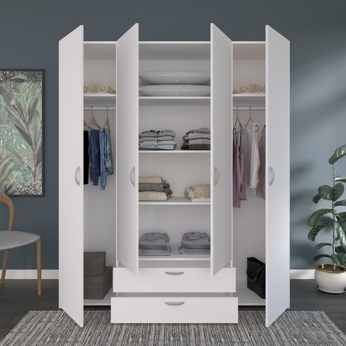 Armoire 4 portes 2 tiroirs L. 160 cm DAILY blanc
