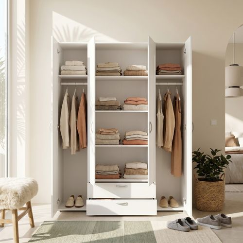 Armoire 4 portes 2 tiroirs L. 160 cm DAILY blanc