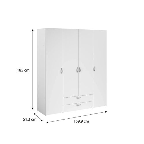 Armoire 4 portes 2 tiroirs L. 160 cm DAILY blanc