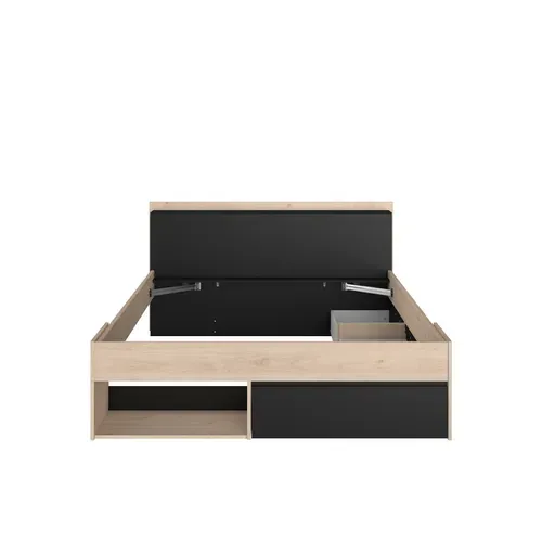 Lit 140x190/200 cm avec rangements PUZZLE imitation chêne et noir