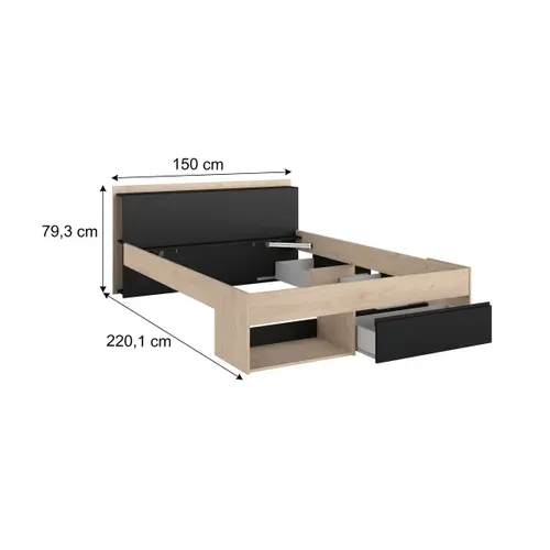 Lit 140x190/200 cm avec rangements PUZZLE imitation chêne et noir