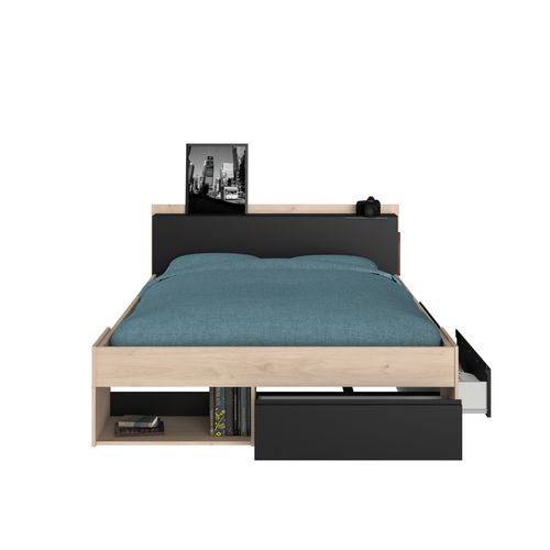 Lit 160x200 cm avec rangements PUZZLE imitation chêne et noir
