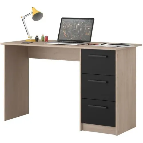 Bureau droit 3 tiroirs INDIRA imitation chêne et noir vue accessoires