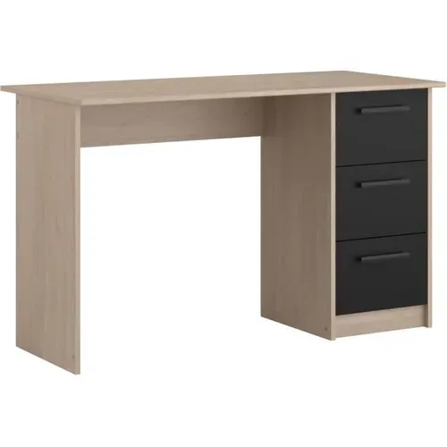 Bureau droit 3 tiroirs INDIRA imitation chêne et noir vue 3/4