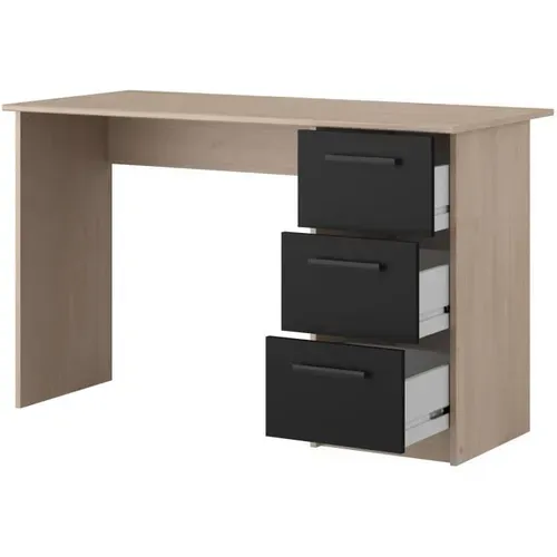 Bureau droit 3 tiroirs INDIRA imitation chêne et noir