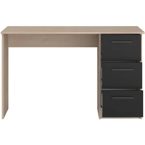 Bureau droit 3 tiroirs INDIRA imitation chêne et noir