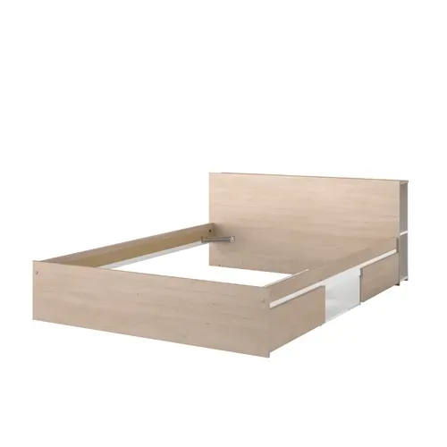 Lit 140x190 cm avec 2 tiroirs tête de lit LODGE imitation chêne et blanc et