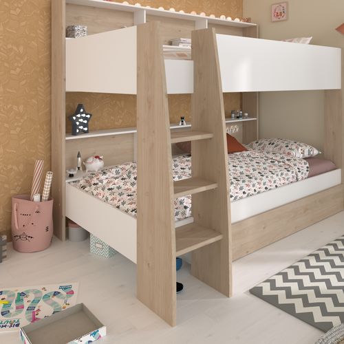 Lit superposé 90x200 cm SHELTER Blanc et imitation chêne