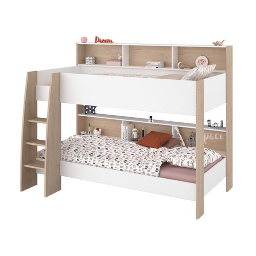 Lit superposé 90x200 cm SHELTER Blanc et imitation chêne