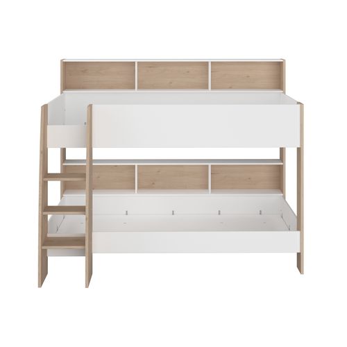 Lit superposé 90x200 cm SHELTER Blanc et imitation chêne