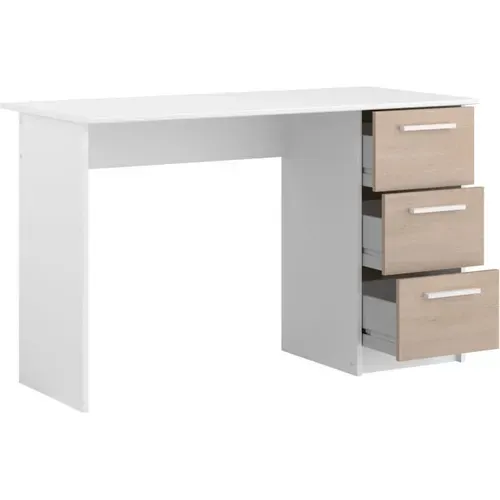 Bureau droit 3 tiroirs INDIRA imitation chêne et blanc