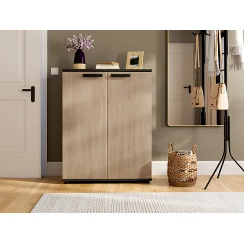 Rangement 2 portes battantes CELEST imitation chêne et noir