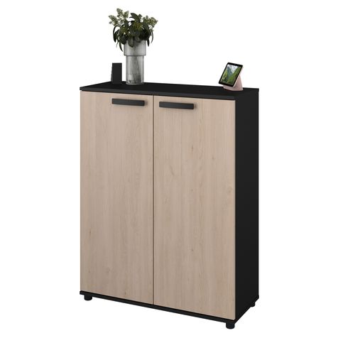 Rangement 2 portes battantes CELEST imitation chêne et noir