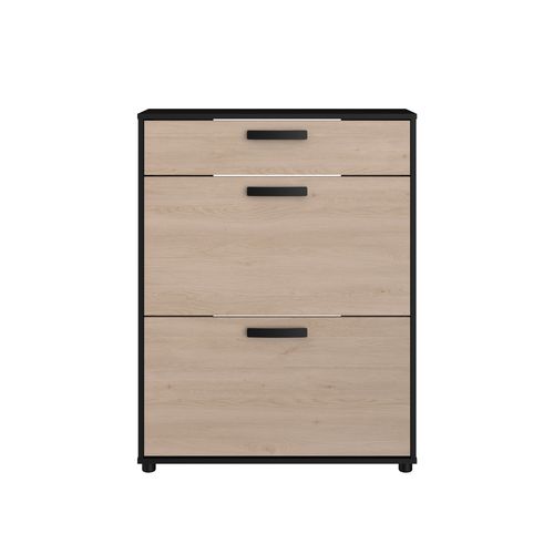 Meuble à chaussures 2 CELEST abattants décor chêne et noir