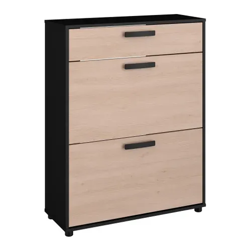 Meuble à chaussures 2 CELEST abattants décor chêne et noir