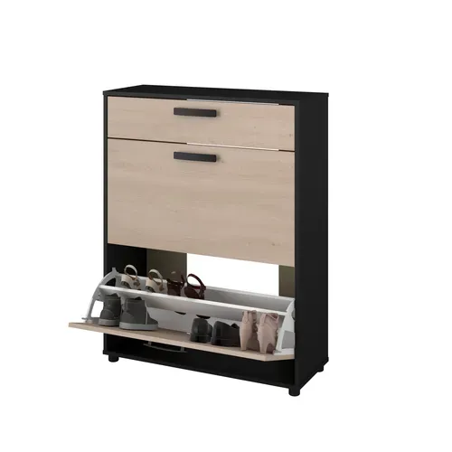 Meuble à chaussures 2 CELEST abattants décor chêne et noir