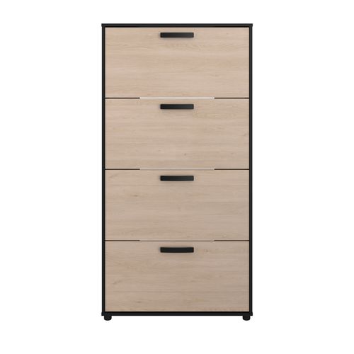 Meuble à chaussures 4 abattants CELEST imitation chêne et noir