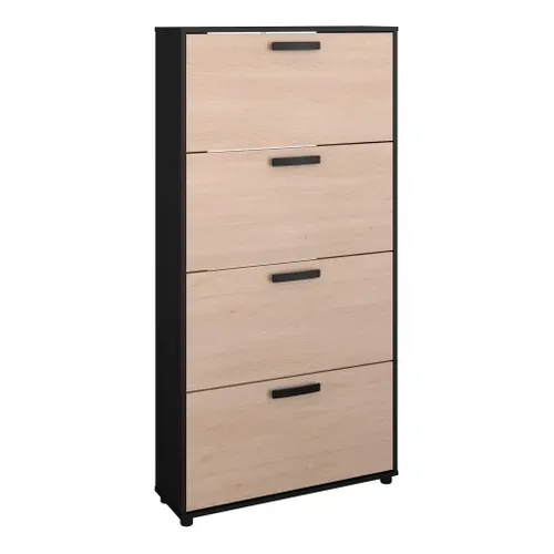 Meuble à chaussures 4 abattants CELEST imitation chêne et noir