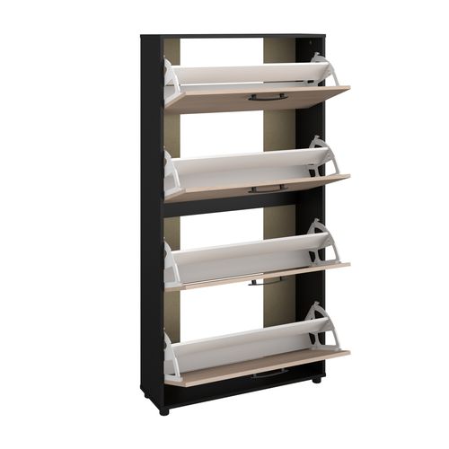 Meuble à chaussures 4 abattants CELEST imitation chêne et noir