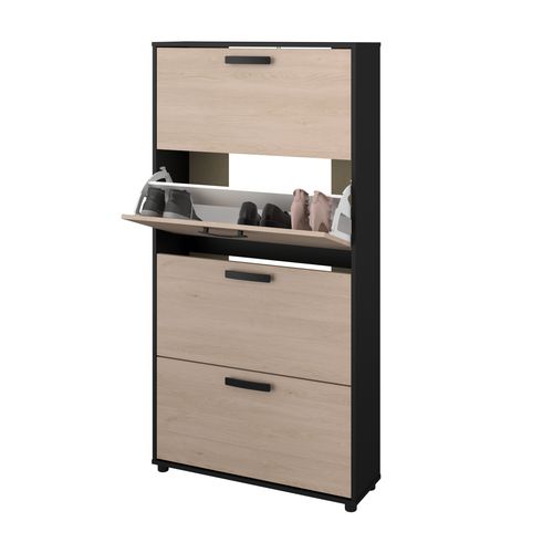 Meuble à chaussures 4 abattants CELEST imitation chêne et noir