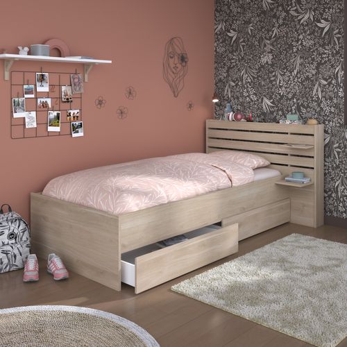 Lit + tiroirs 90x190/200 cm ESCALE imitation chêne