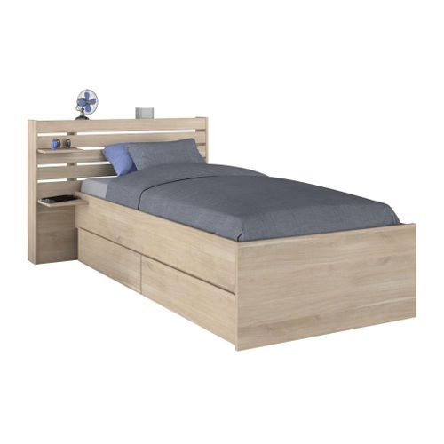 Lit + tiroirs 90x190/200 cm ESCALE imitation chêne