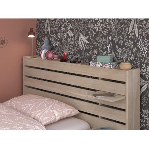 Lit + tiroirs 90x190/200 cm ESCALE imitation chêne