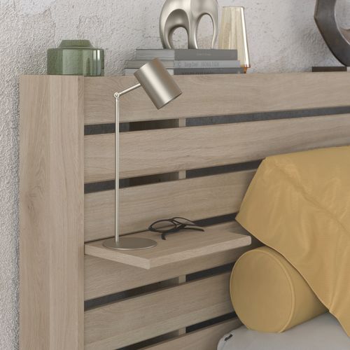 Lit avec tiroirs 160x200 cm et tête de lit avec étagères ESCALE imitation chêne