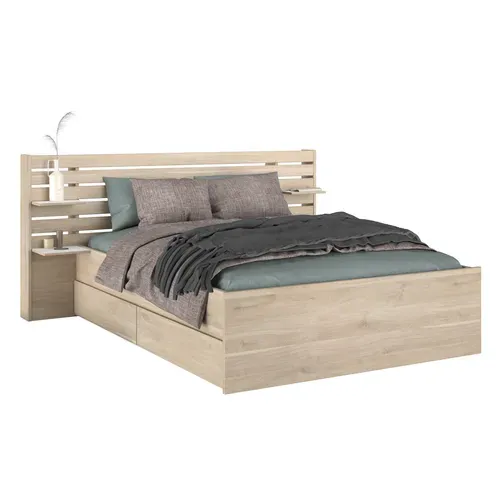 Lit + tiroir 140x190 ou 200 cm ESCALE imitation chêne