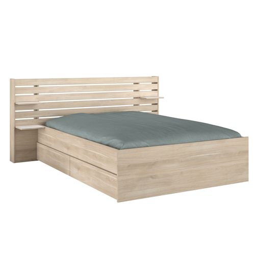 Lit + tiroir 140x190 ou 200 cm ESCALE imitation chêne