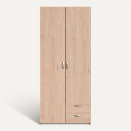 Armoire 2 portes 2 tiroirs L. 80 cm DAILY imitation chêne vue de face