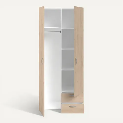 Armoire 2 portes 2 tiroirs L. 80 cm DAILY imitation chêne