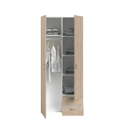 Armoire 2 portes 2 tiroirs L. 80 cm DAILY imitation chêne