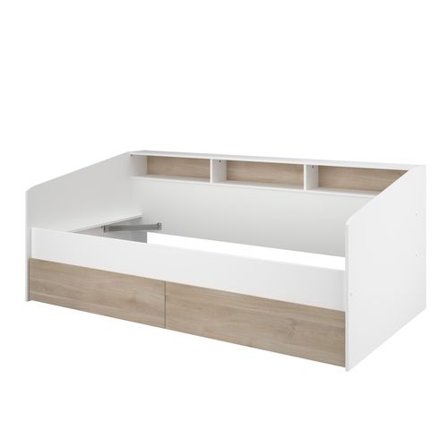 Lit banquette 90x190 ou 90x200 cm avec 2 tiroirs SLEEP imitation chêne et blanc.