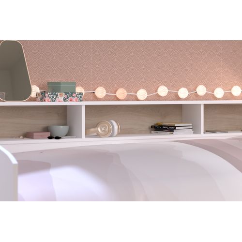 Lit banquette 90x190 ou 90x200 cm avec 2 tiroirs SLEEP imitation chêne et blanc.