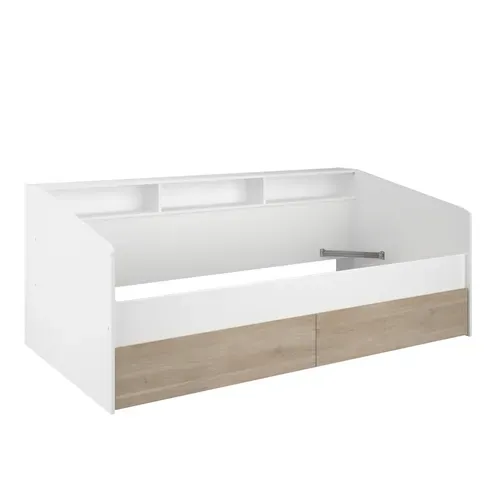 Lit banquette 90x190 ou 90x200 cm avec 2 tiroirs SLEEP imitation chêne et blanc.
