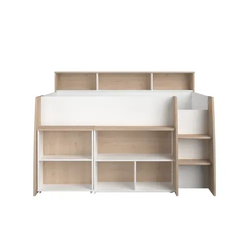 Lit combiné 90x200 cm LUCAS sommier inclus Chêne et blanc