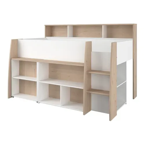 Lit combiné 90x200 cm LUCAS sommier inclus Chêne et blanc