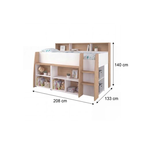 Lit combiné 90x200 cm LUCAS sommier inclus Chêne et blanc