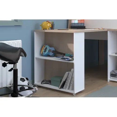 Lit combiné 90x200 cm LUCAS sommier inclus Chêne et blanc