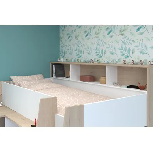 Lit combiné 90x200 cm LUCAS sommier inclus Chêne et blanc