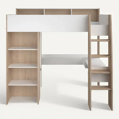 Mezzanine 90x200 cm SHELTER imitation chêne et blanc vue de face