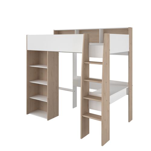 Mezzanine 90x200 cm SHELTER imitation chêne et blanc vue de profil