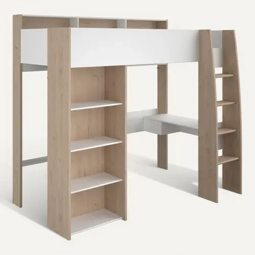 Mezzanine 90x200 cm SHELTER imitation chêne et blanc vue 3/4