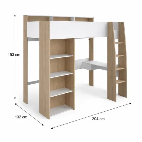 Mezzanine 90x200 cm SHELTER imitation chêne et blanc