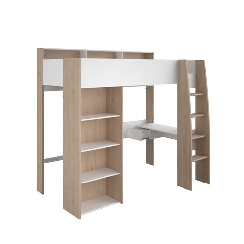 Mezzanine 90x200 cm SHELTER imitation chêne et blanc