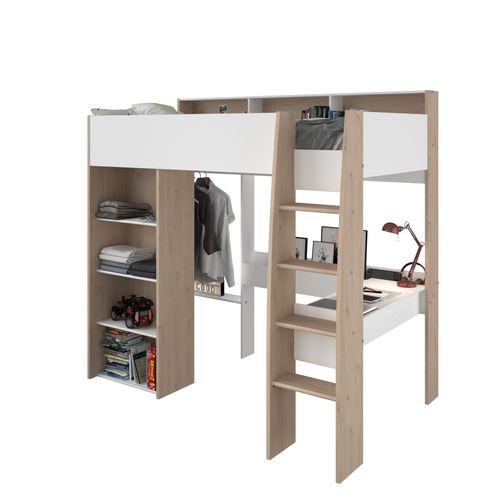 Mezzanine 90x200 cm SHELTER imitation chêne et blanc