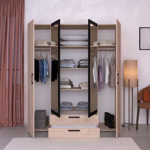 Armoire 4 portes 2 tiroirs L. 160 cm DAILY imitation chêne et noir