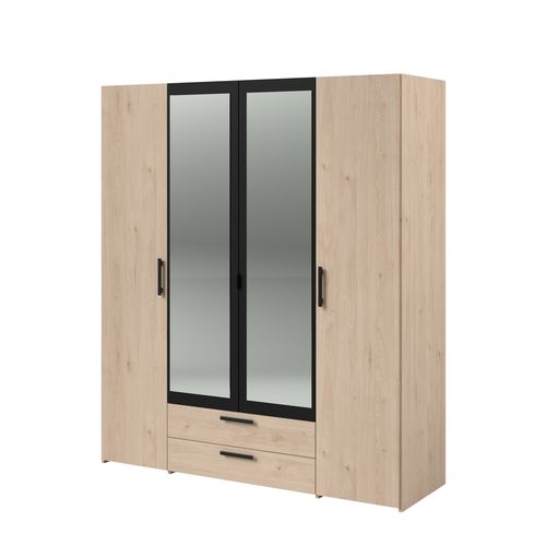 Armoire 4 portes 2 tiroirs L. 160 cm DAILY imitation chêne et noir