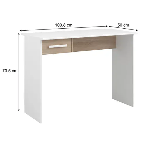 Bureau 1 tiroir MILO Blanc et imitation Chêne